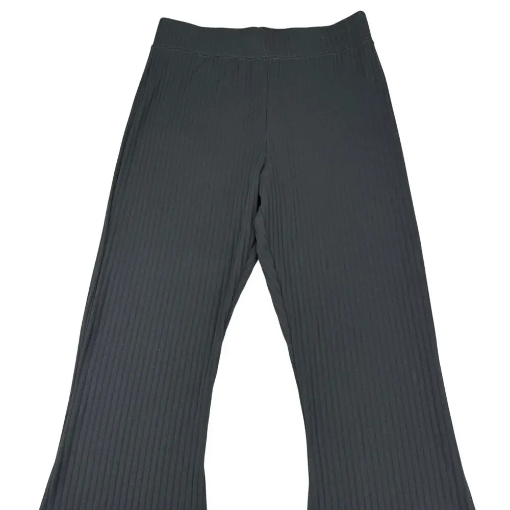 NIKE Women's High Waisted Ribbed Flare Leg Jersey Pants In Black Size Small - Picture 4 of 7